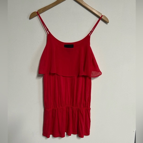 Cynthia Rowley Women’s XS Red Ruffle Blouse Top‎ Shell Ruffle Peplum Holiday - Picture 1 of 11